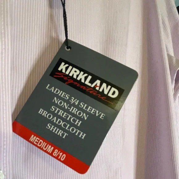 NWT Kirkland Signature Pink and White Pinstriped Button Down Shirt Size M 8/10 - Picture 6 of 10